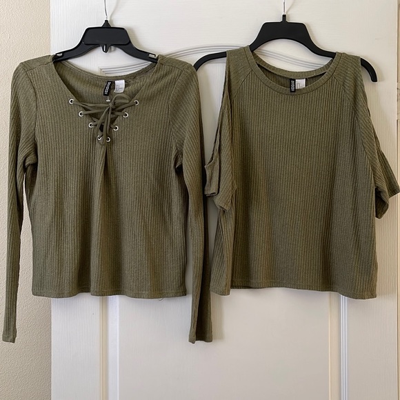 divided-tops-divided-by-hm-olive-green-ribbed-top-bundle-poshmark